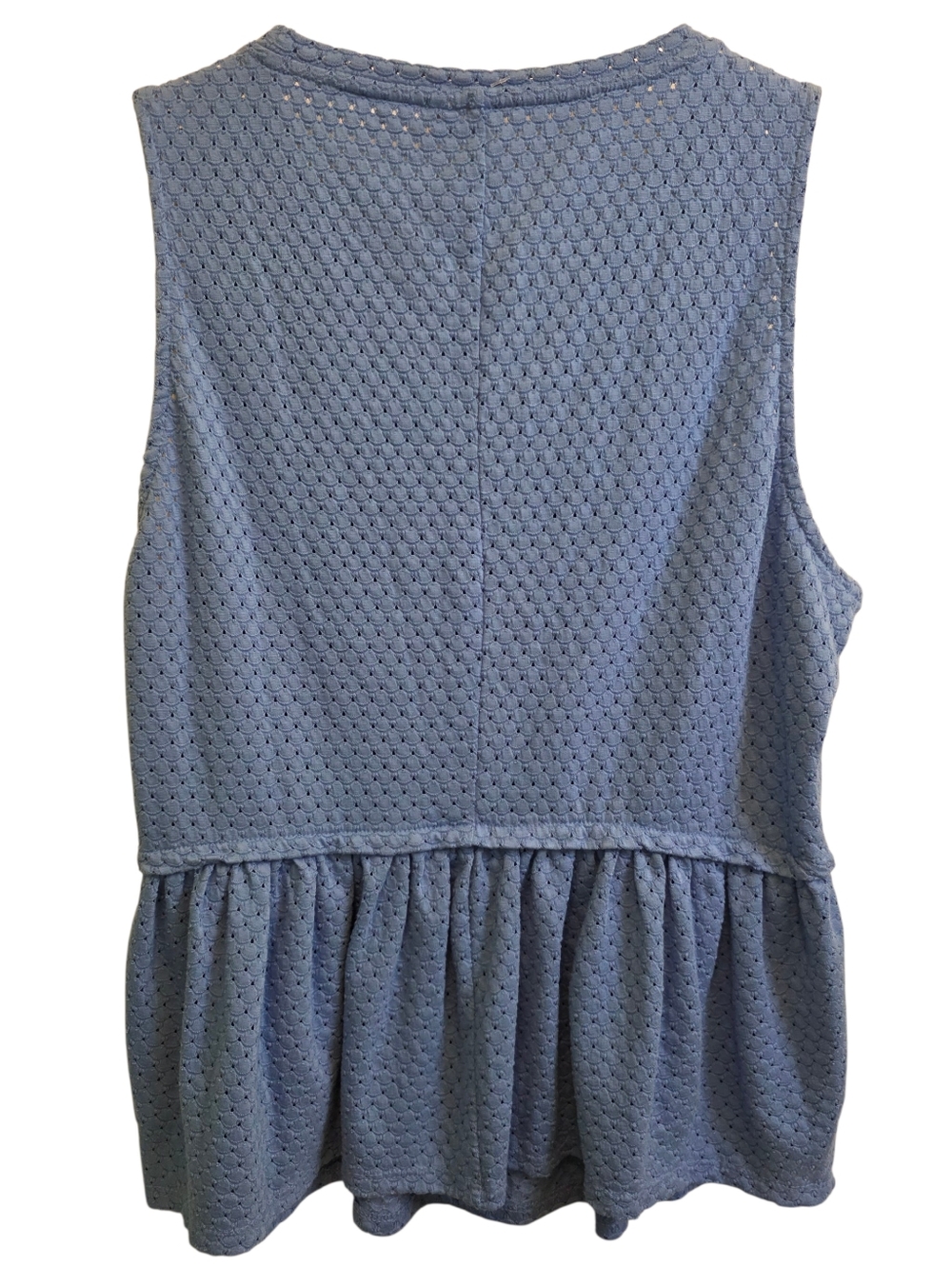 Elle Blue Sleeveless Peplum Eyelet Boho Blouse Size L EUC - Picture 4 of 4